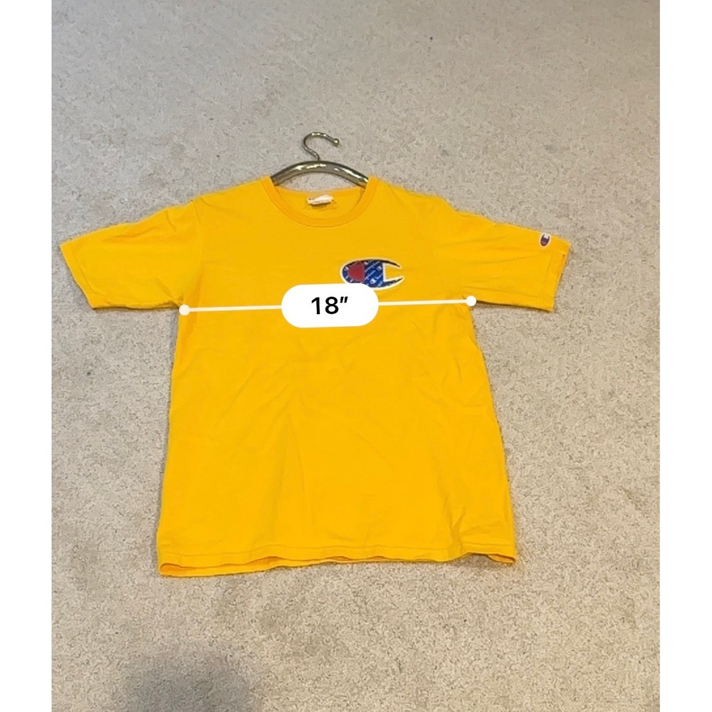 Champion Mens Big C Logo Script Fill T-Shirt Yellow Medium Short Sleeve‎ Tee - Picture 5 of 6